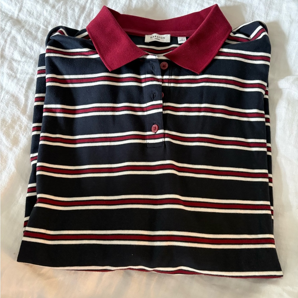 Babaton Black and Burgundy Striped Polo Top